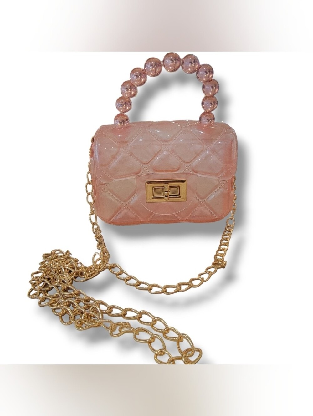 Quilted Jelly Top-Handle Crossbody Bag with Detachable Gold Chain